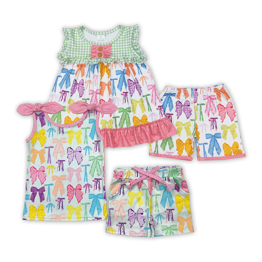 Sibling Baby Girls Sister Summer Colorful Bow Print Shorts Set