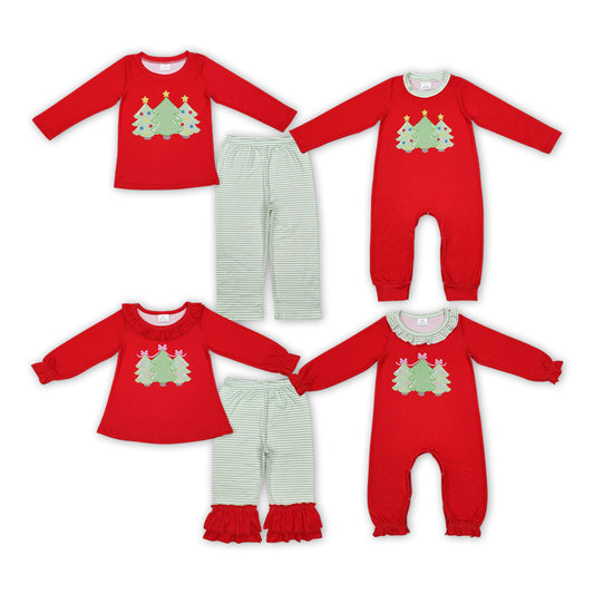 Toddler Girls Boys Sibling Christmas Tree Outfit and Romper