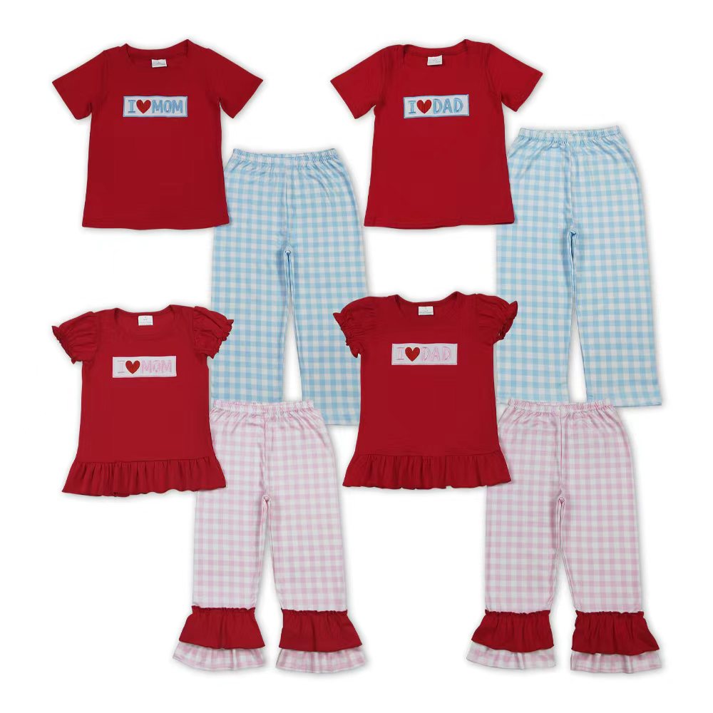 I Love Dad Mom Sibling Gingham Pants Set