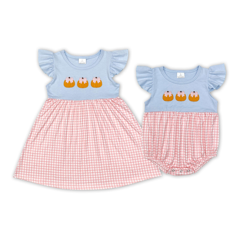 Sibling Baby Girls Fall Pumpkins Pink Rompers Dresses