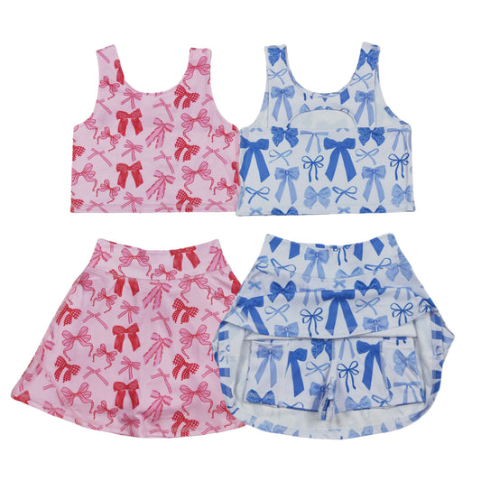 GSD2640 Baby Girls Blue Bow Sleeveeless Tank Skort Set Preorder