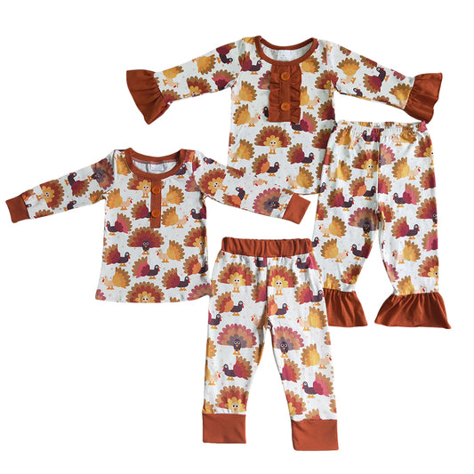 Sibling Thanksgiving Turkey Long Sleeve Pajama Set