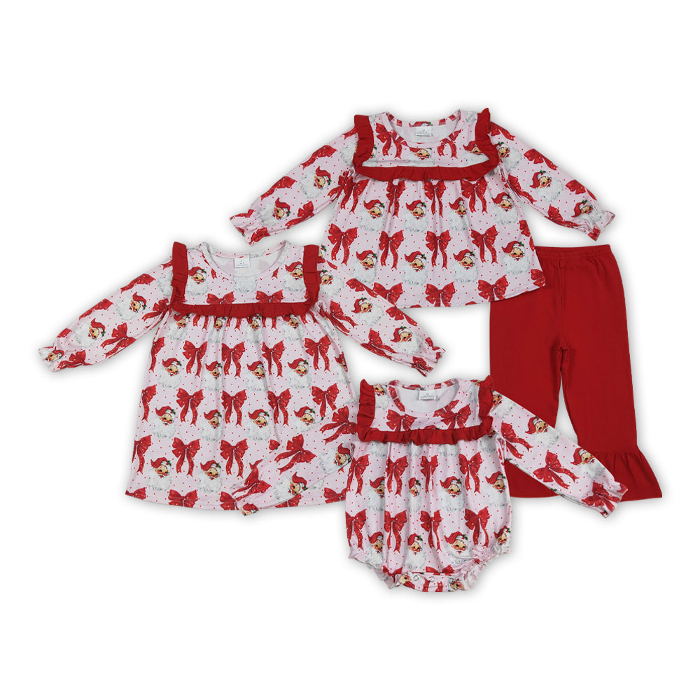 Sibling Baby Girls Christmas Santa Red Bow Suit