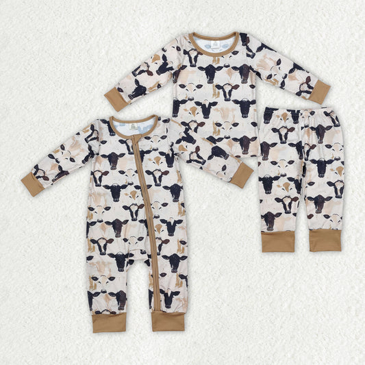 Sibling Baby Boys Western Cows Long Sleeve Pajama Ser /Zipper Romper