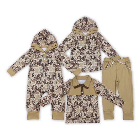 Sibling Baby Boys Hunting Deer  Camo Jogger Set Pullover Top Romper