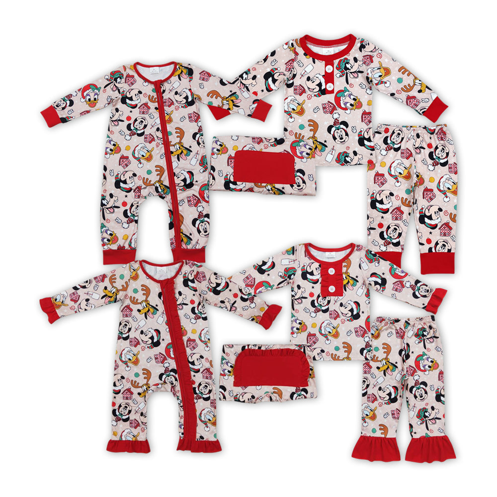 Sibling Girls Boys Christmas Cartoon Mouse Pajamas