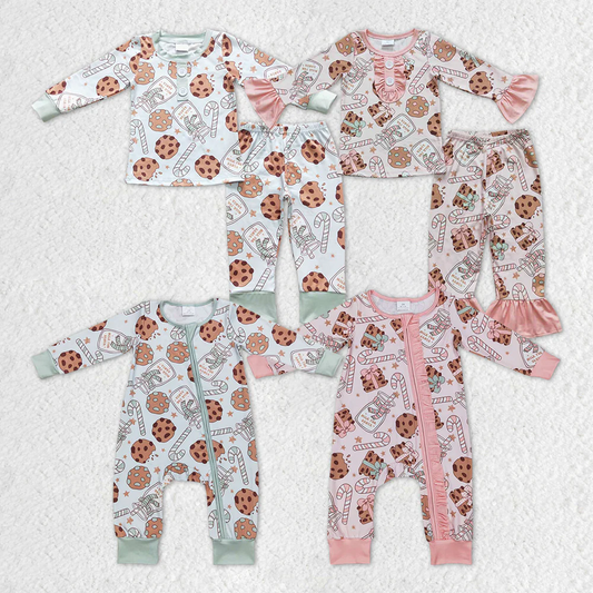 Sibling Girls Boys Christmas Cookie Candy Milk Rompers Pajamas Clothes Set