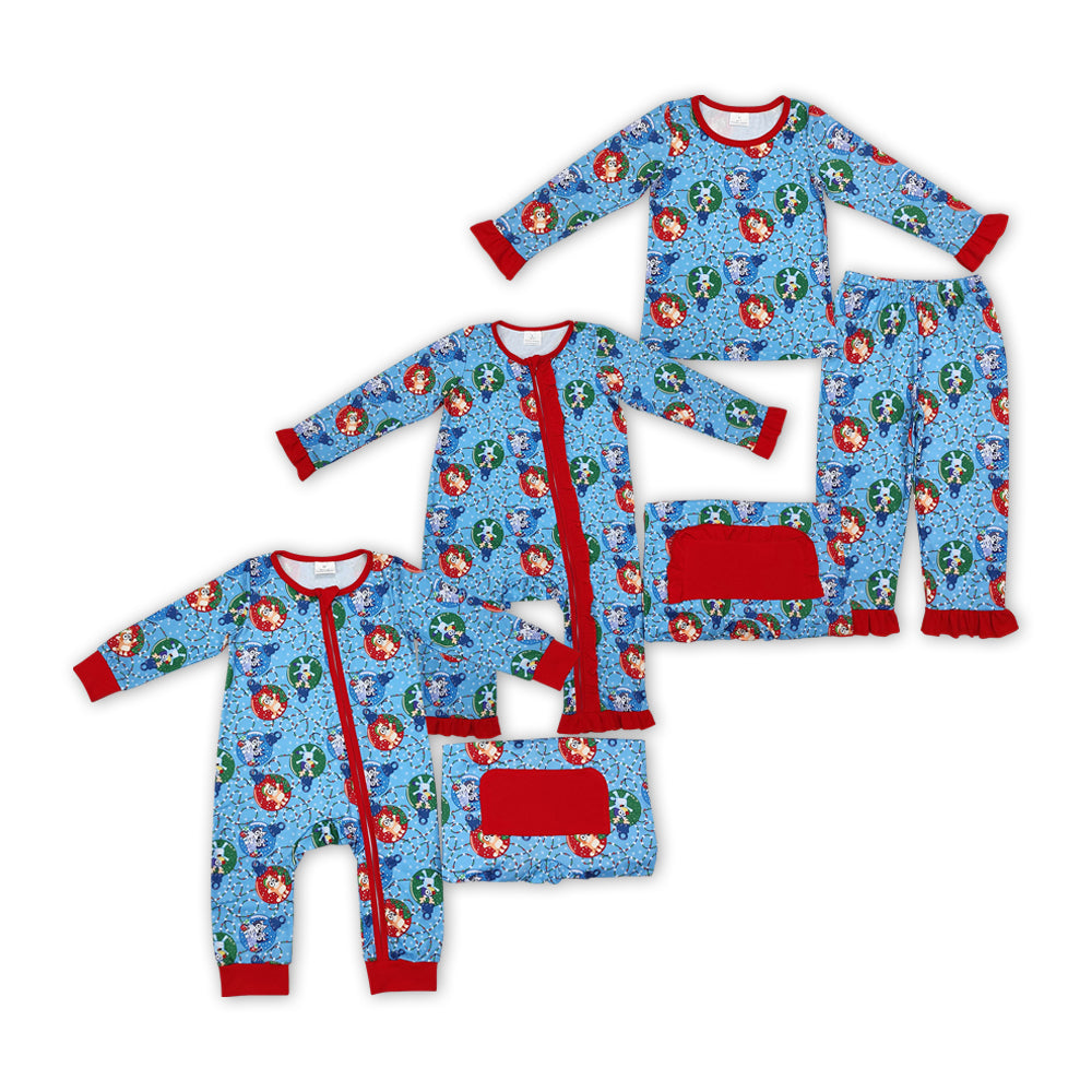 Sibling Girls Boys Christmas Cartoon Dog Pajamas and Romper