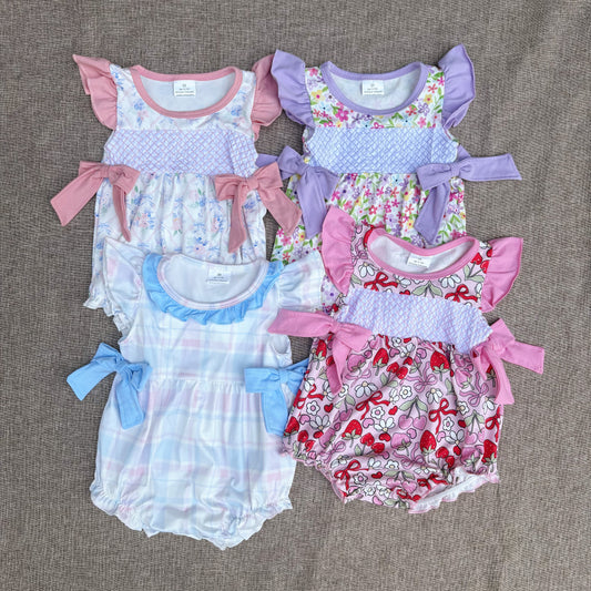 Cute Baby Girls Summer Flutter Sleeve Bow Bubble Romper