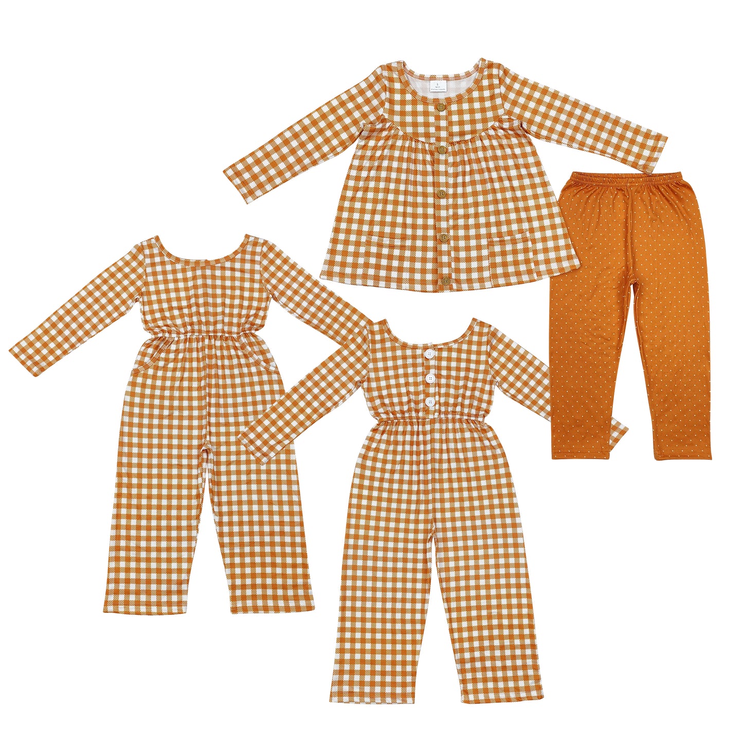 Baby Girls Orange Checker Leggings Set and Jumpsuit