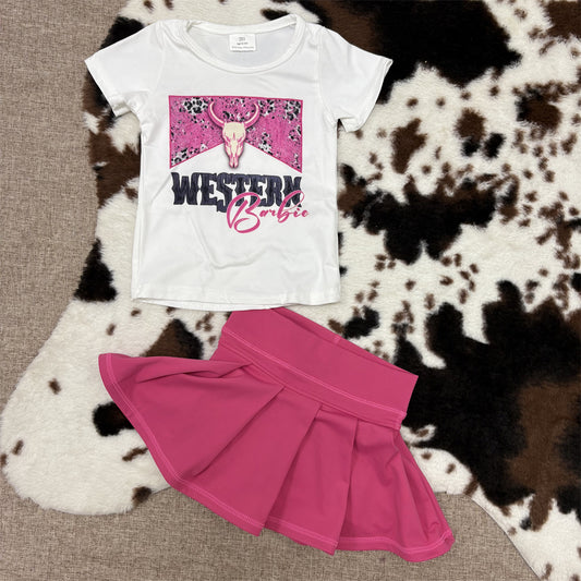 Baby Girls Western  Top Hot Pink Yoga Skort Set