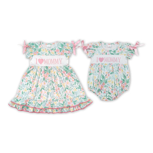 I Love Mommy Floral Sibling Dress and Romper