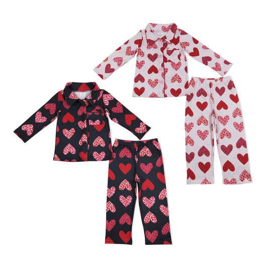 Sibling Girls Sister Leoaprd Heart Botton Up Pajama Set