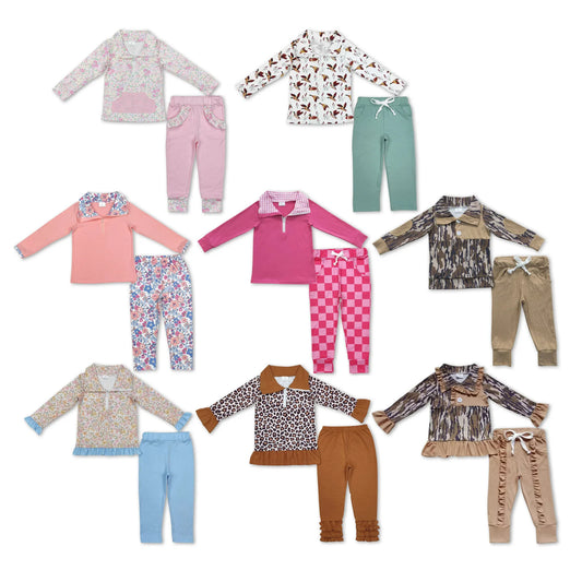 Sibling Baby Kids Fall Flowers Leopard Pullovers Pockets Legging Pants Clothing Sets