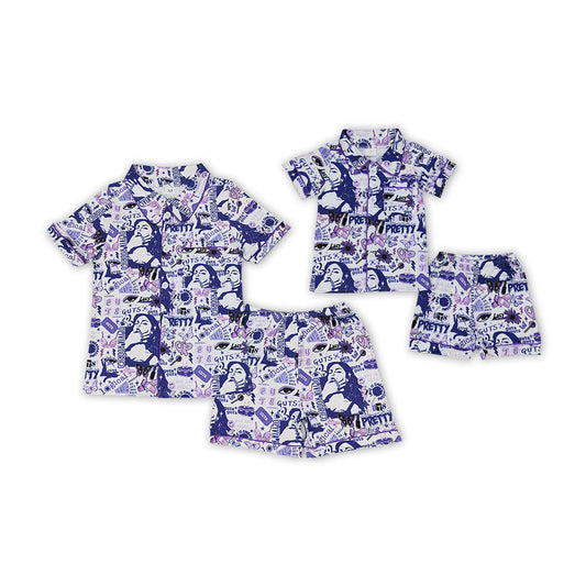 Mommy and Me Singer Print Purple Summer Pajama Set