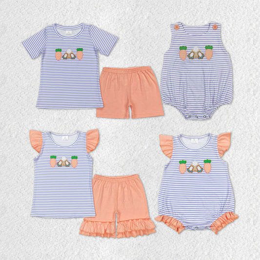 Baby Girls Boys Sibling  Embroidery Easter Rabbit Carrot Clothes