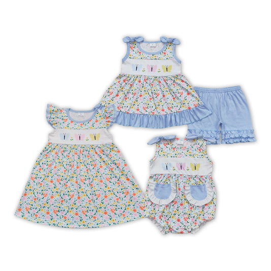 Sumerm Baby Girls Butterfly Floral Sibling Sister Clothes Set