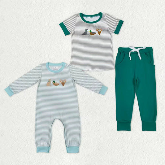 Sibling Baby Boys Embroidery Deer Dog Duck Striped Top With Pants Set Romper
