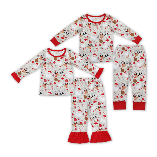 Sibling Boys Girls Christmas Santa Elk Long Sleeve Pajama Set