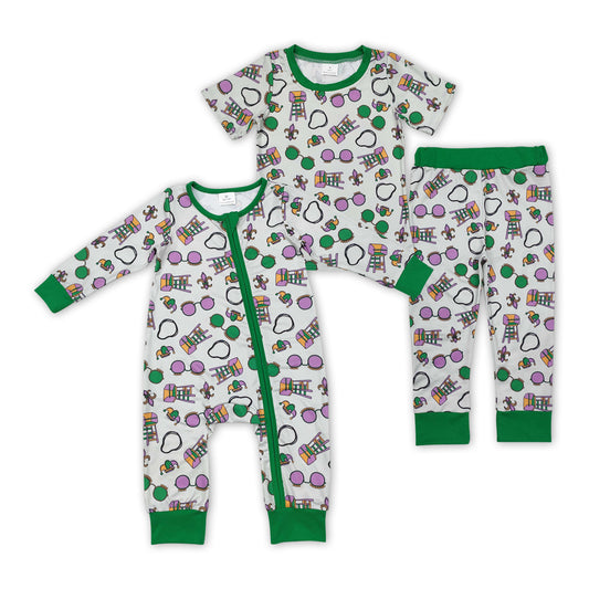 Baby Boys Brother Green Mardi Gras Pajama Set and Romper Sibling