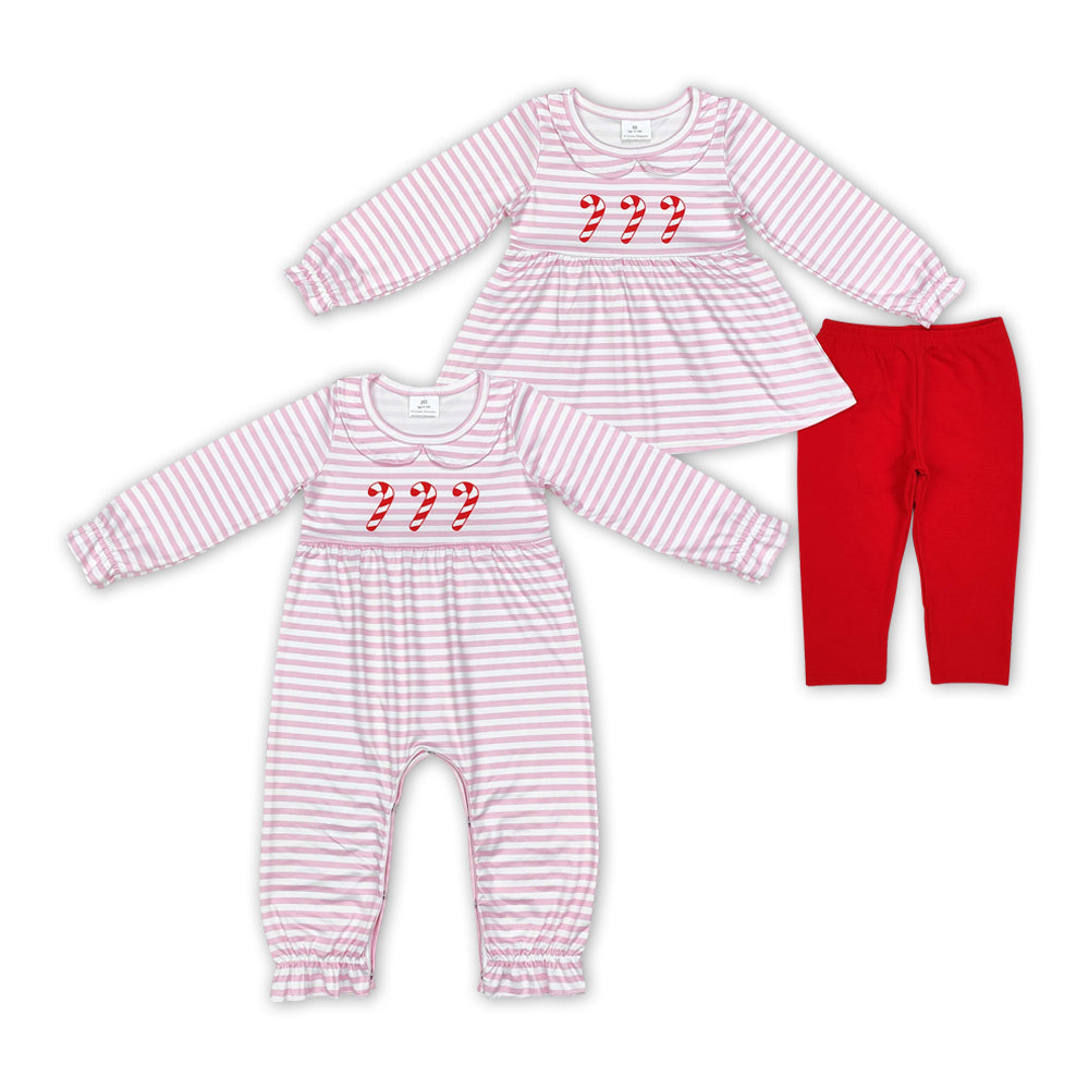 Baby Girls Sister Christmas Candy Pants Set and Romper