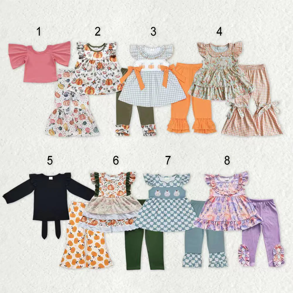 Sibling Baby Girls Fall Pumpkin Pants Outfit