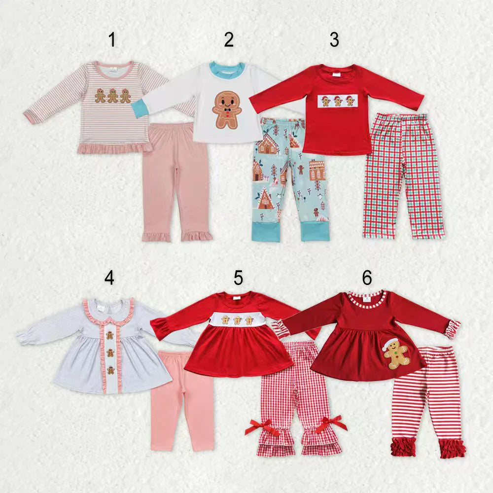 Sibling Baby  Embroiery  Gingerbread Top Pants Christmas Clothes