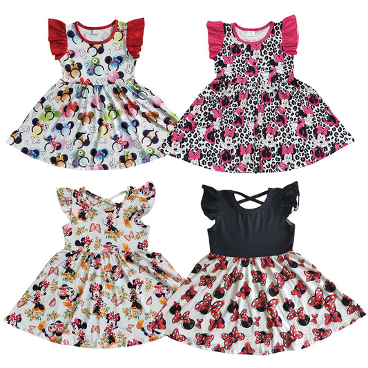 Baby Girls Summer Cartoon Mouse Flutter Sleeve Twirl Dress