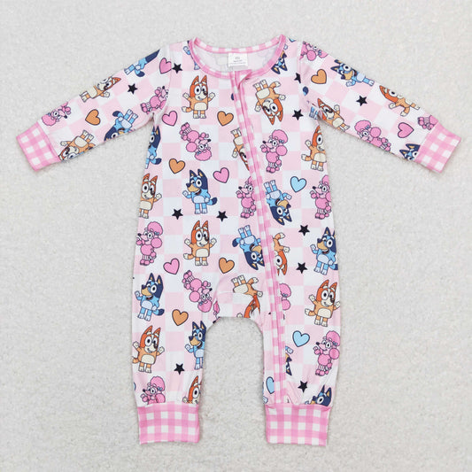 Newborn Baby Girls  Cartoon Dog Pink Zipper Romper