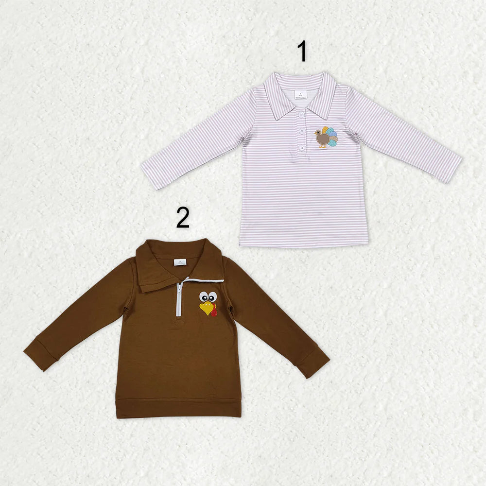 Sibling Baby Boys Thankgiving Turkey Appliaue Long Sleeve Pullover Top