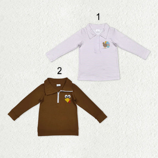 Sibling Baby Boys Thankgiving Turkey Appliaue Long Sleeve Pullover Top