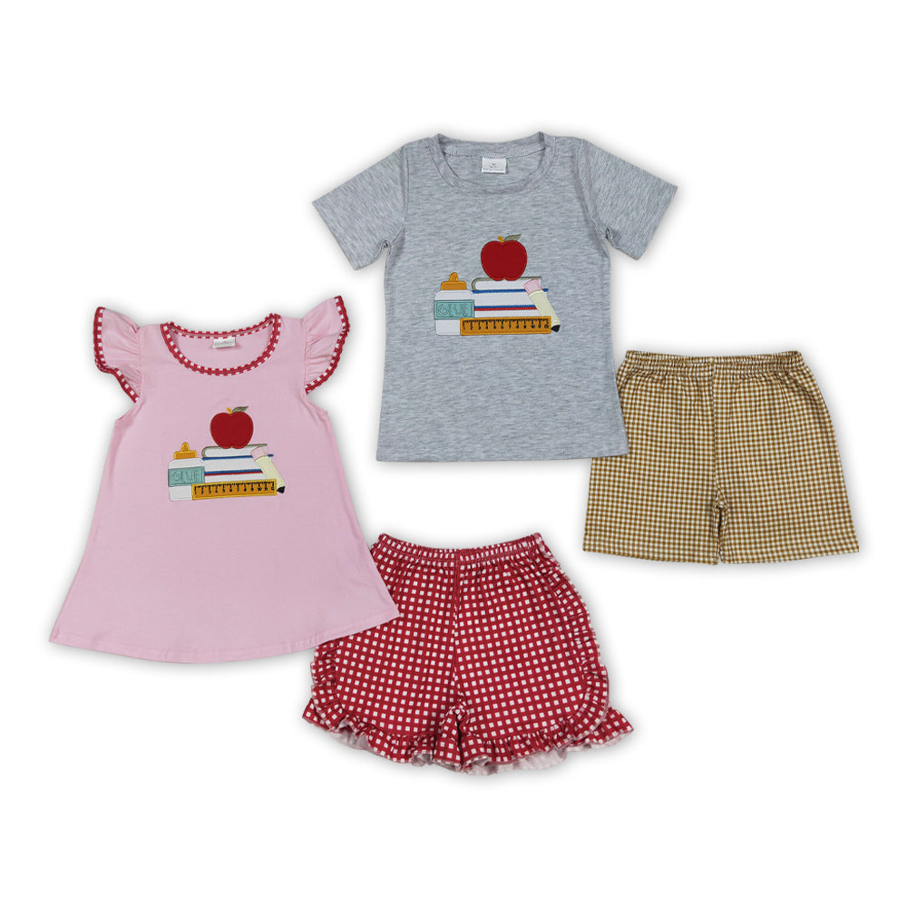Kids Sibling  Short Sleeves Pencil Apple  Back to School Set