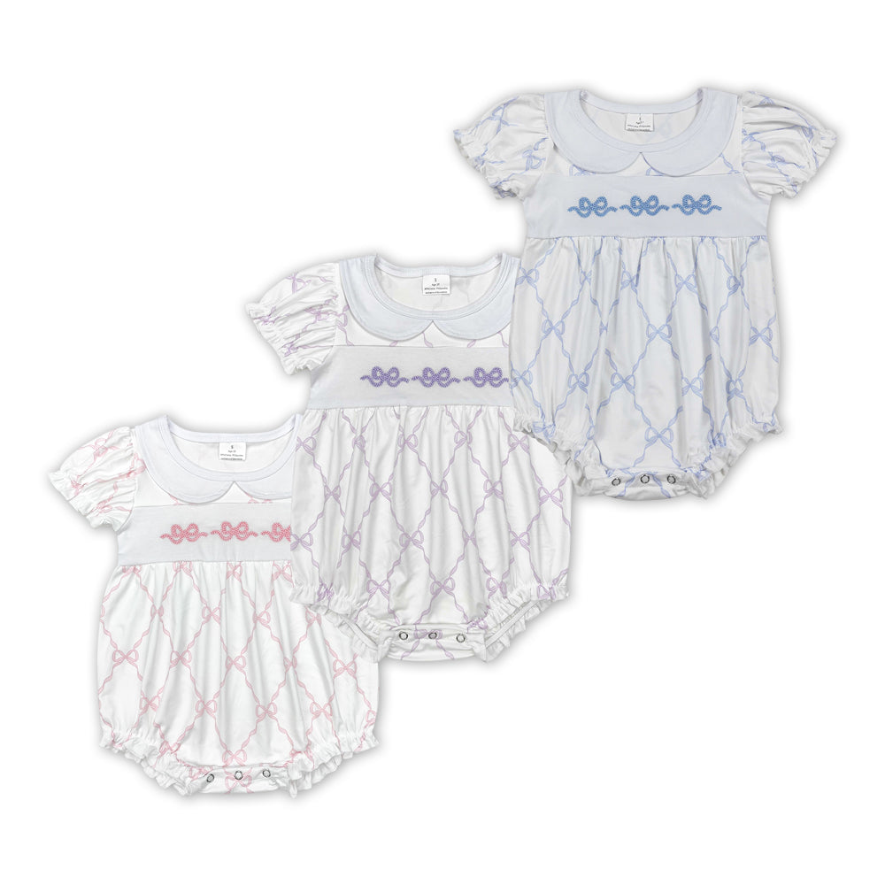 Newborn Baby Girls  Bow Short Sleeve Bubble Romper