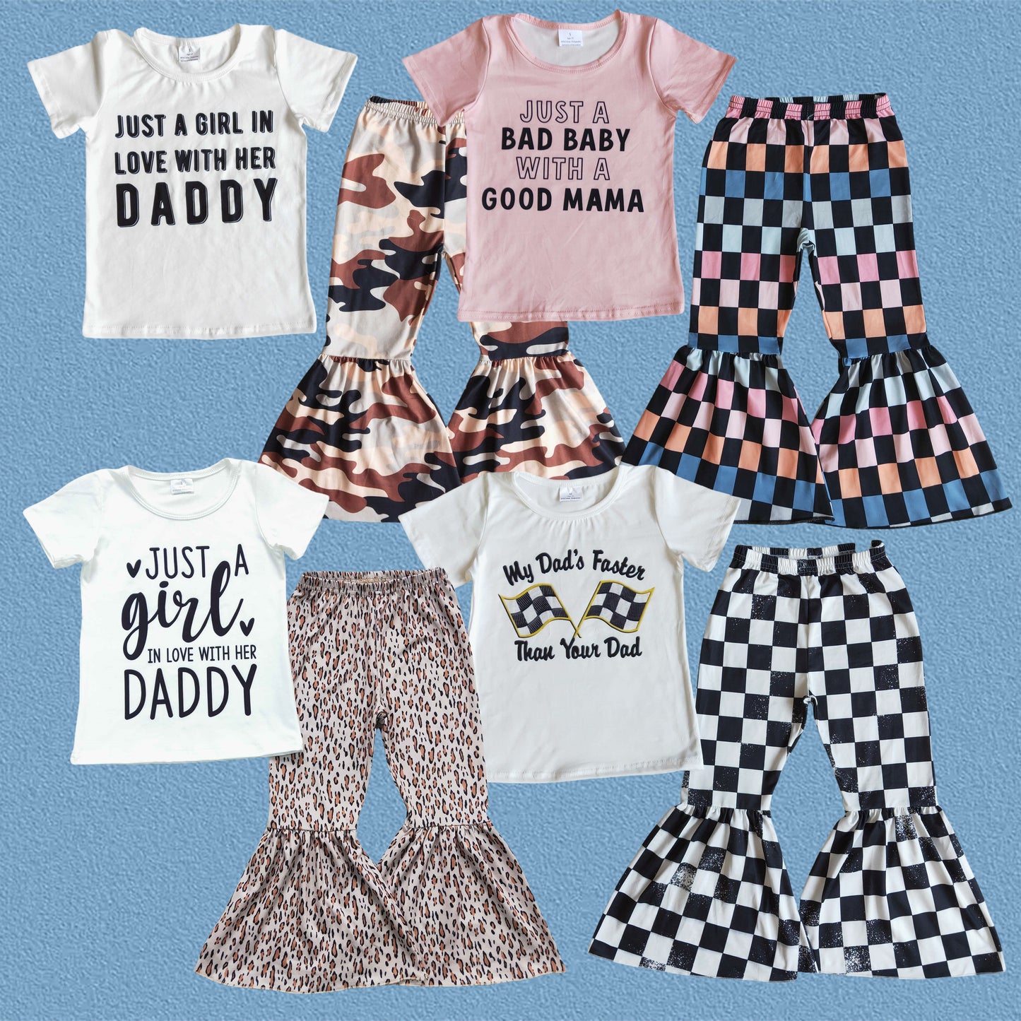 Sibling Baby Girls   Short Sleeve Top With Bell Bottom Pants Outfit