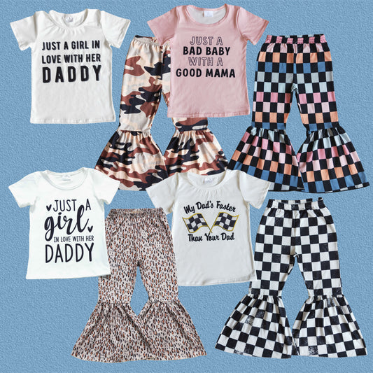 Sibling Baby Girls   Short Sleeve Top With Bell Bottom Pants Outfit