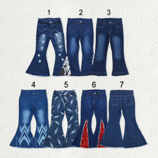 Sibling Baby Girls Blue Color Bell Bottom Pants Denim Pants