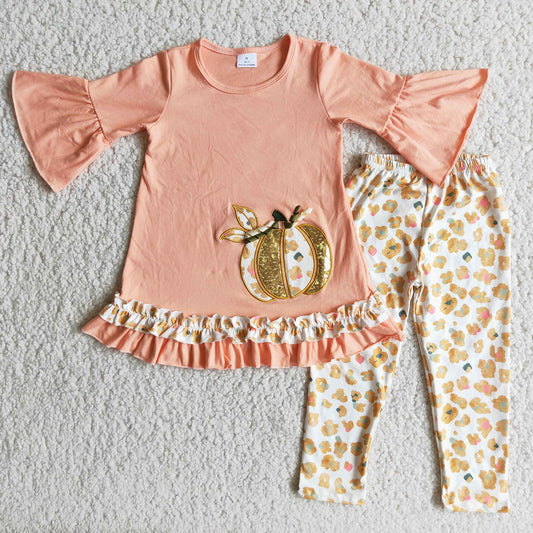 6 A9-30 Baby Girls Fall Sequin Pumpkin Outfit