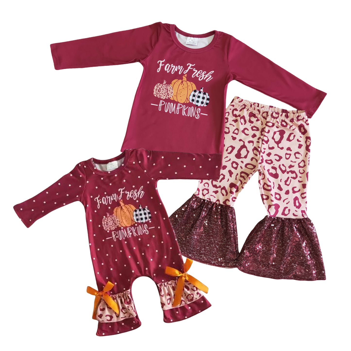 Fall Pumpkin Set With Sequin Ruffle Pants