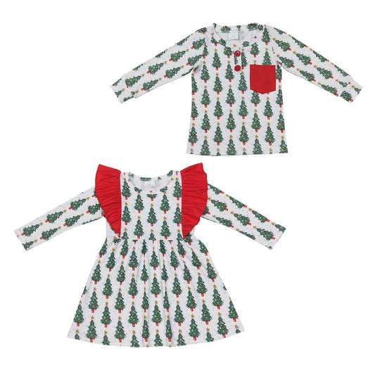 Kids Sibling Christmas Tree Dress and Top