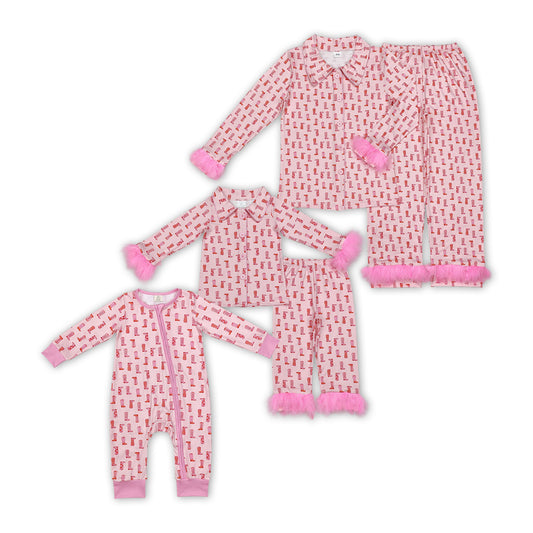 Mommy and Me Adult Baby Girls Pink Boot  Fur Pajamas Clothes Sets