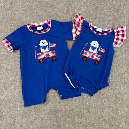 4th Of July Flag Dog Summer Shorts Sleeve Romper Sibling Wear