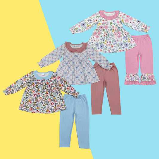 Sibling Baby Girls Floral Long Sleeve Tunic Top With Leggings Set