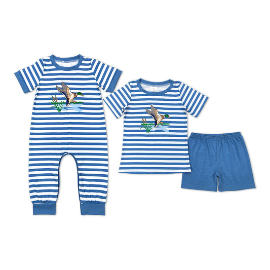 Baby Boys Blue Stripes Duck Tops Shorts Brother Clothing Sets