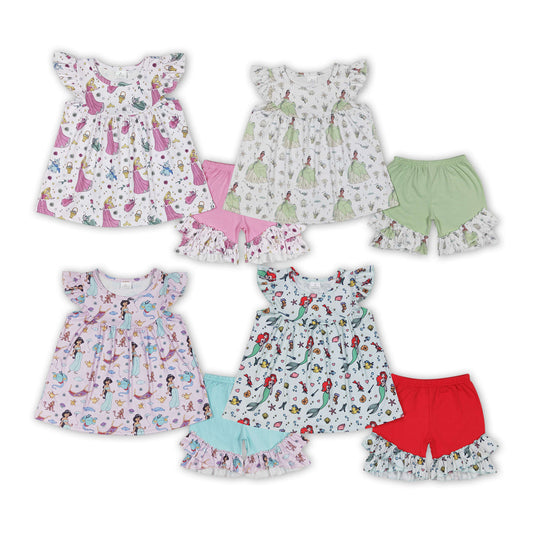 Summer Baby Sister Girls Princess Top Ruffle Shorts Outfit Sibling