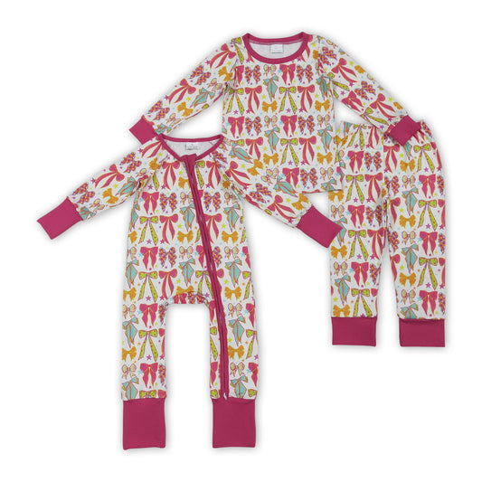 Baby Girls Sibling SIster Bow Print Long Sleeve Pajama Set and Romper