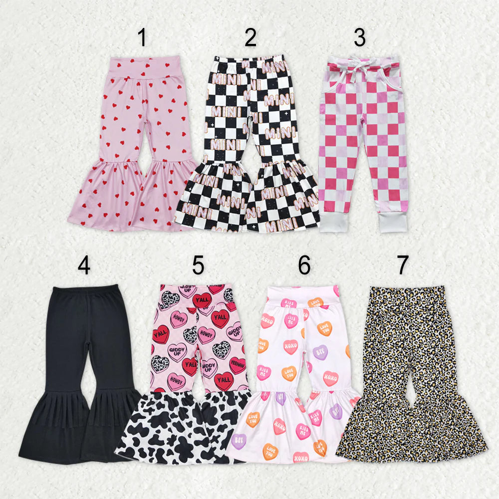 Sibling Baby Girls Heart Checked Valentine Bell Bottom Leggings Pants