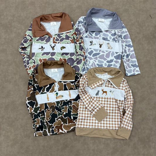 Kids Boys Hunting Camo Long Sleeve Zip Pullover Top
