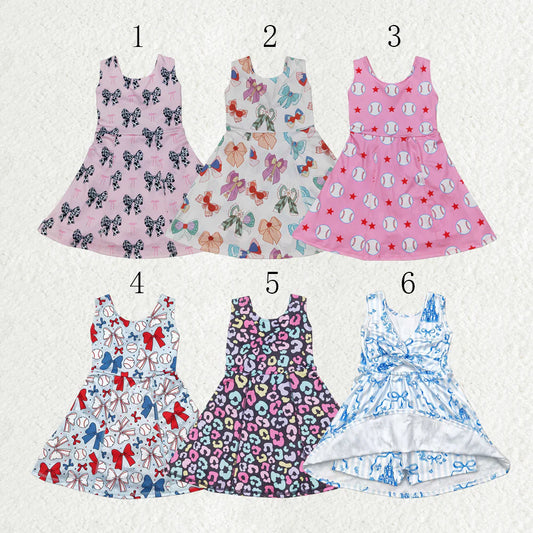 Sibling Baby Girls  Baseball Bow Sleeveless Active Tennis  Dress