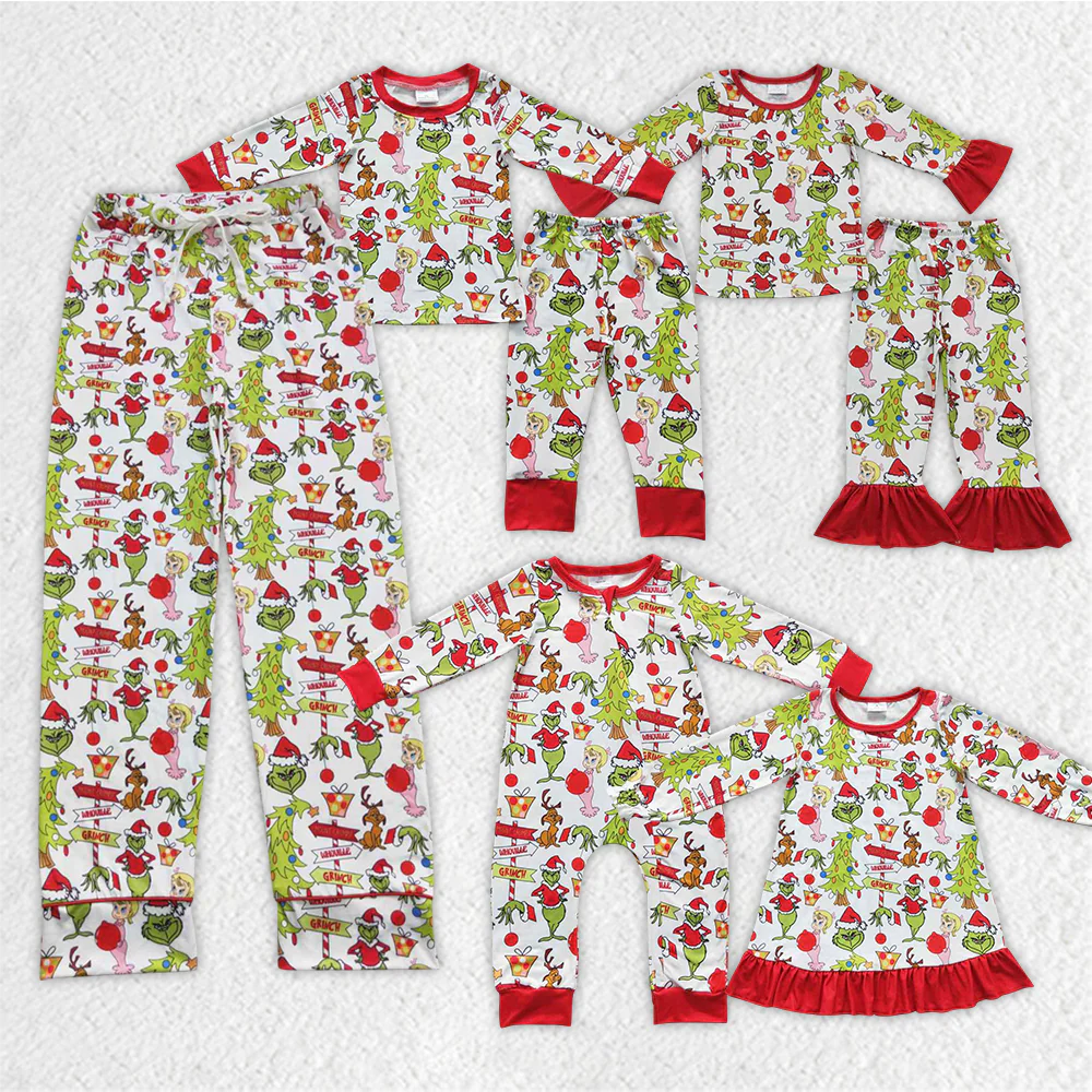 Family Girls Boys Green Face Rompers Pants Pajamas Sets