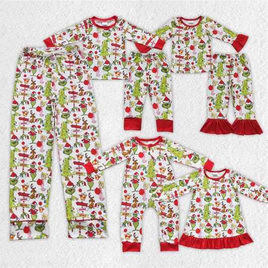 Family Girls Boys Green Face Rompers Pants Pajamas Sets